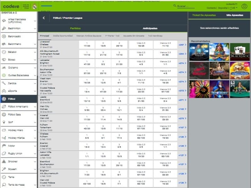 Tipos de apuestas en Codere