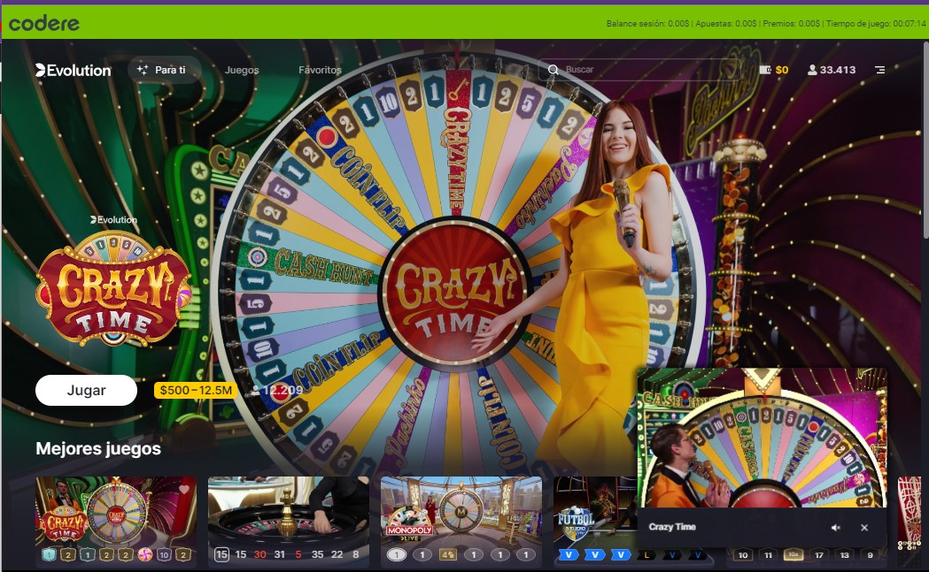 Bonos para jugar Crazy Time en Codere